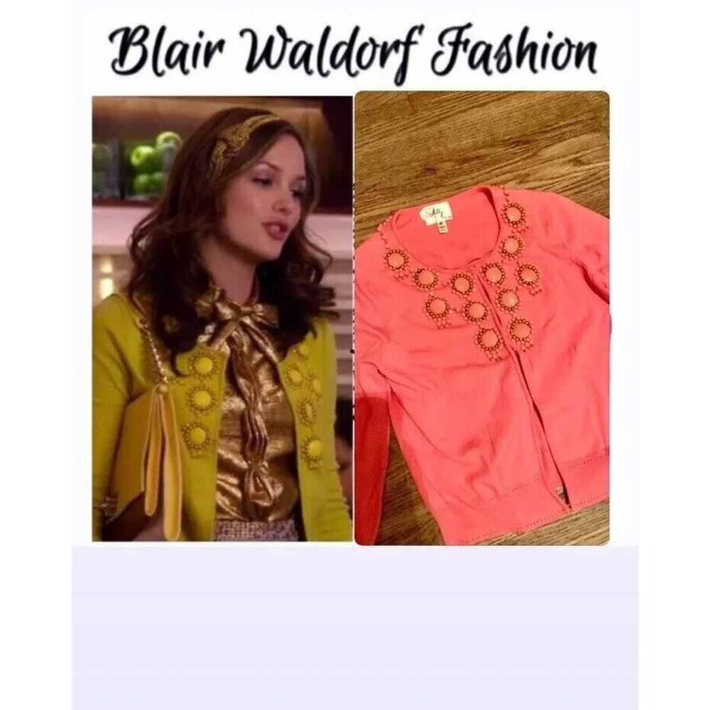 Milly Beaded Gossip Girl Cardigan Blair Waldorf beaded knit fall casual $450